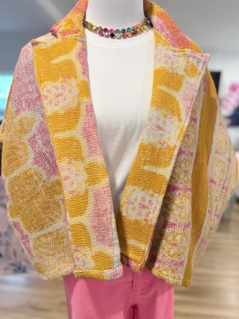 NWT ONE OF A KIND PONCHO - MUSTARD/PINK